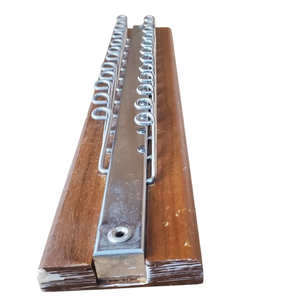 Mid Century Modern Wooden Tie Rack with Foldable Metal Hooks